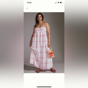 Meave Linen Tie-Back Maxi dress - Anthropologie pink combo size S